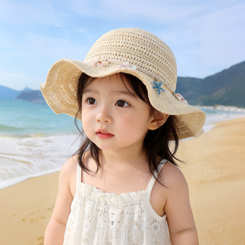 儿童帽子夏季薄款遮阳防晒沙滩透气渔夫帽女童海边游玩韩版草帽潮