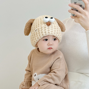 婴儿帽子秋冬季保暖男宝宝针织护耳帽可爱小狗女童加厚套头毛线帽
