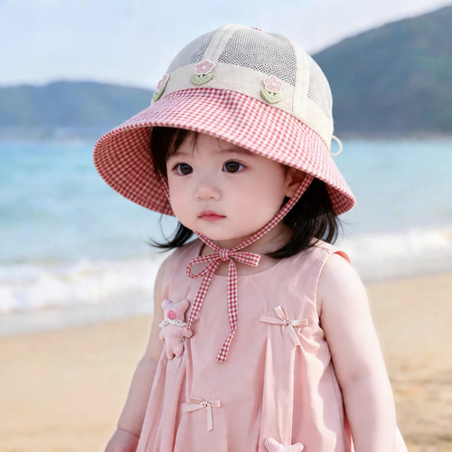 宝宝遮阳帽子夏季薄款网眼遮阳防晒大帽檐渔夫帽女宝宝防晒太阳帽