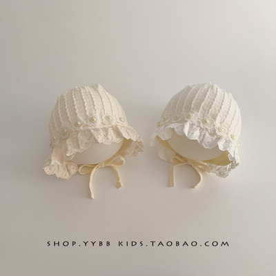 婴幼儿帽子春秋季遮阳防风宫廷帽女宝宝小月龄新生蕾丝花边护耳帽