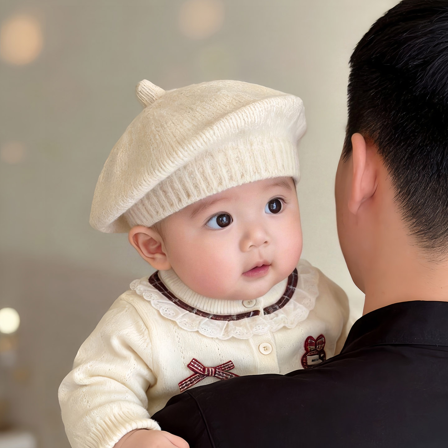 婴儿帽子秋冬季保暖针织贝雷毛线帽男童女宝宝时尚防风画家南瓜帽