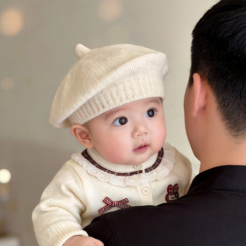 婴儿帽子秋冬季保暖针织贝雷毛线帽男童女宝宝时尚防风画家南瓜帽