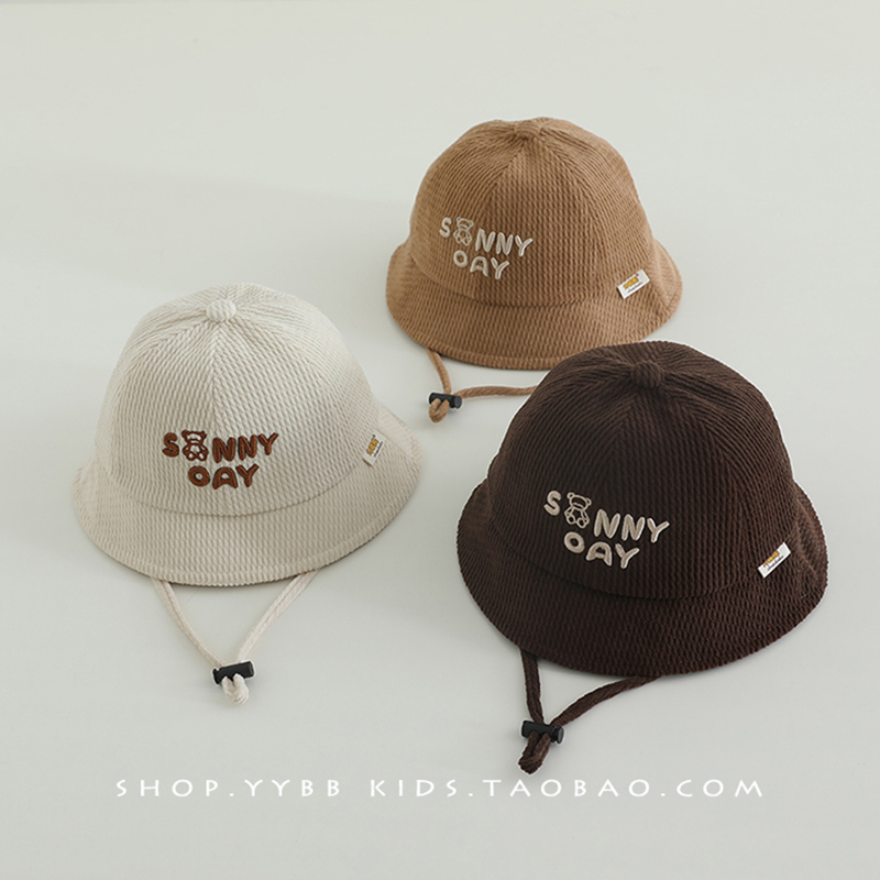 韩系简约儿童帽子秋冬季防风灯芯绒渔夫帽男女宝宝保暖出游盆帽春