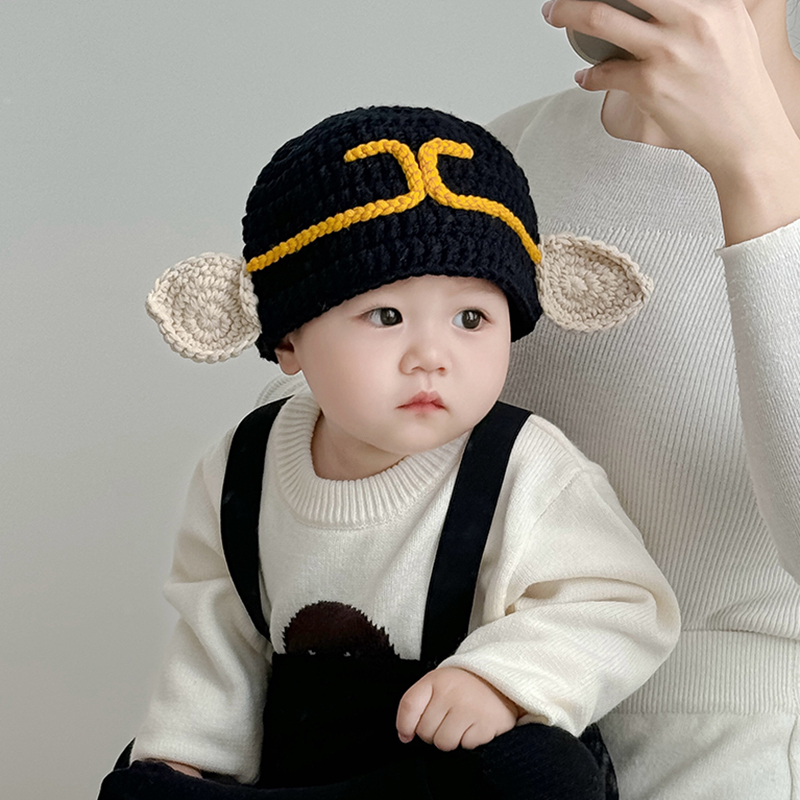 可爱猪八戒搞怪悟空针织套头帽男女宝宝保暖毛线帽儿童帽子秋冬季