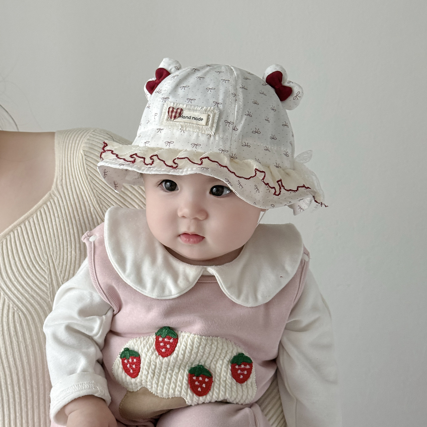 婴幼儿公主帽子春秋款甜美渔夫帽女宝宝小月龄遮阳防风女童盆帽韩