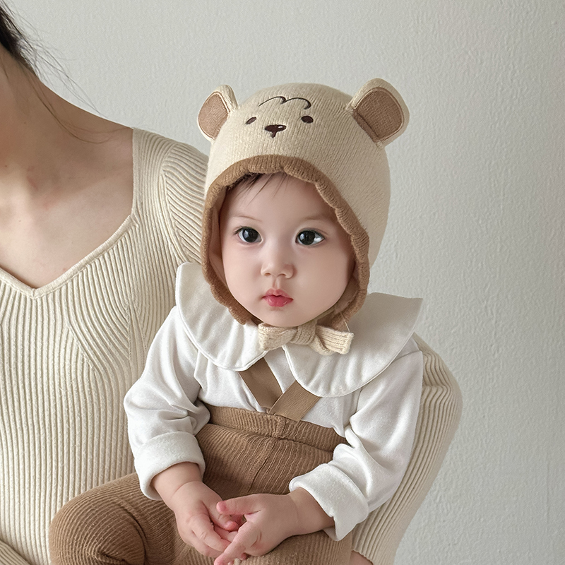 婴幼儿帽子秋冬季保暖加厚针织毛线帽男女宝宝小月龄防风护耳胎帽