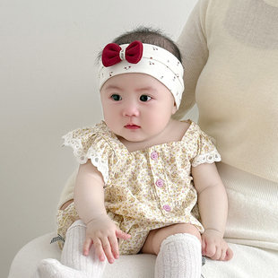 婴幼儿护囟门帽子夏季薄款纯棉小月龄发饰女宝宝甜美新生儿发带韩