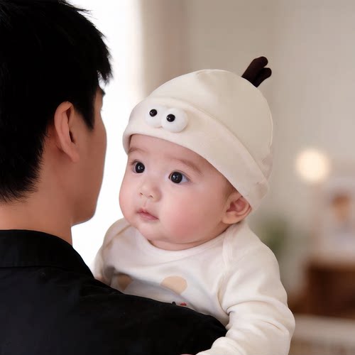 婴儿帽子秋冬款保暖防风纯棉护囟门套头帽男女宝宝小月龄瓜皮胎帽