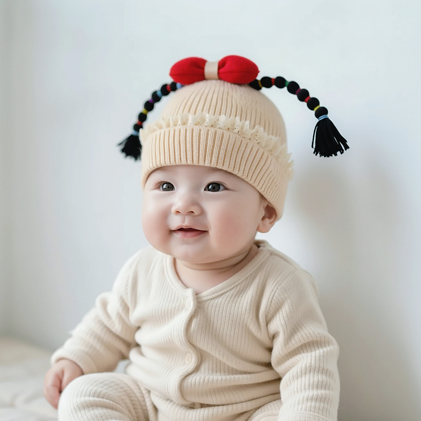女宝宝帽子秋冬季保暖加厚针织套头护耳帽女婴儿小月龄防风毛线帽