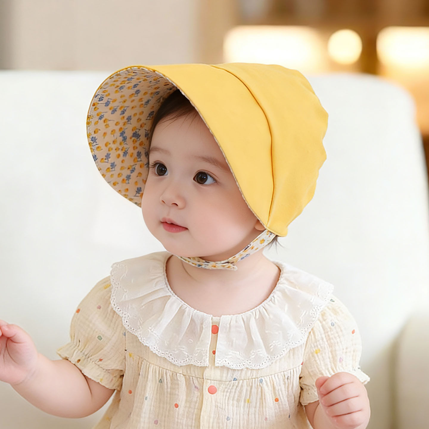 婴儿遮阳帽子春秋薄款遮阳防晒大帽檐帽男女宝宝小月龄夏季宫廷帽