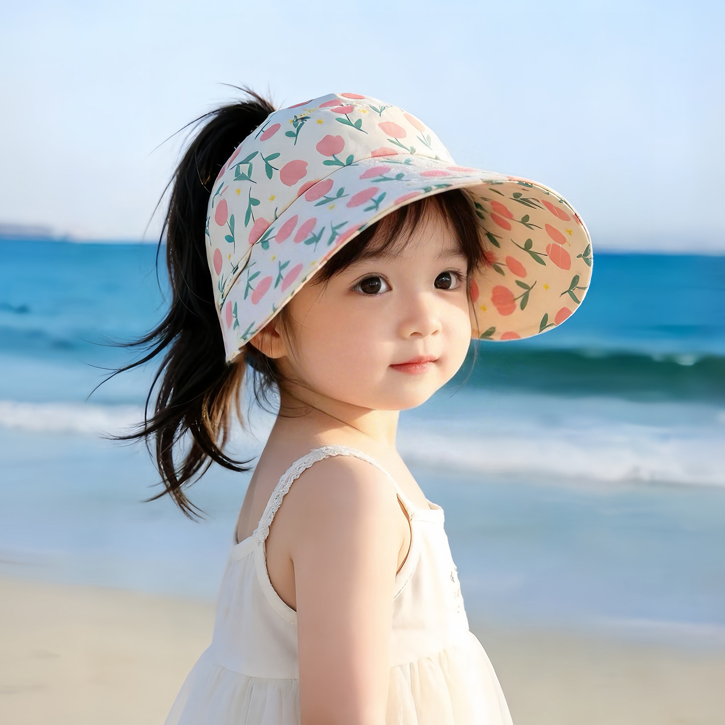 儿童遮阳帽子夏季薄款防紫外线鸭舌太阳帽男女宝宝大帽檐空顶帽韩