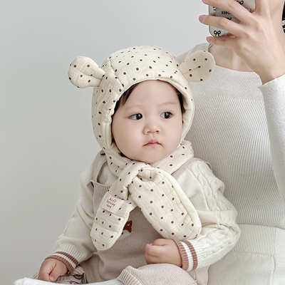 宝宝帽子围巾一体帽秋冬季保暖加厚儿童护耳帽男童女童护脖毛绒帽