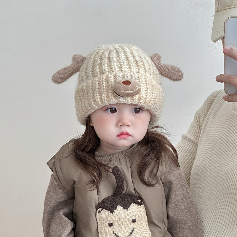 儿童帽子秋冬季保暖针织加厚套头毛线帽男女宝宝可爱防风护耳帽潮