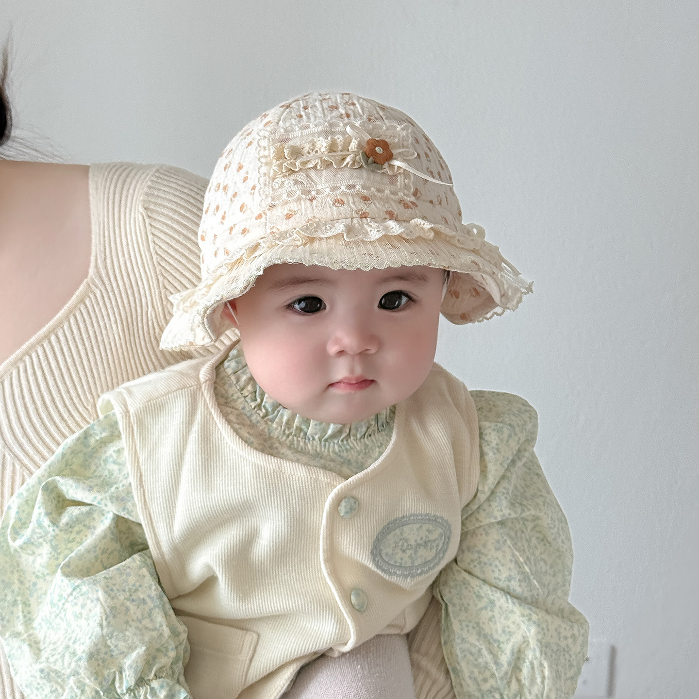 婴幼儿帽子春秋新款韩系公主渔夫帽女宝宝小月龄遮阳防风纯棉盆帽