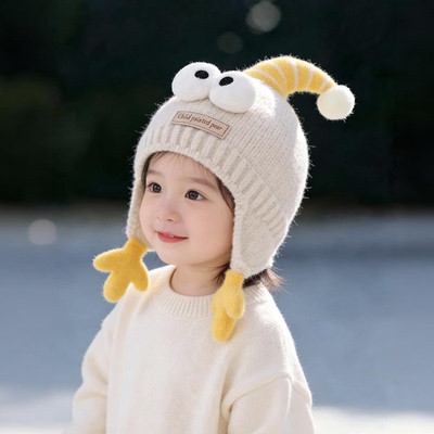 宝宝帽子秋冬季保暖加厚针织护耳帽男婴女儿童可爱防风卡通毛线帽