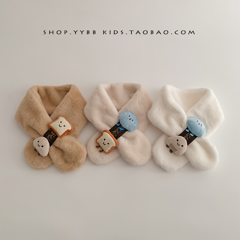 韩版卡通宝宝围巾冬季保暖防寒围脖男童女童婴幼儿交叉毛绒脖套潮