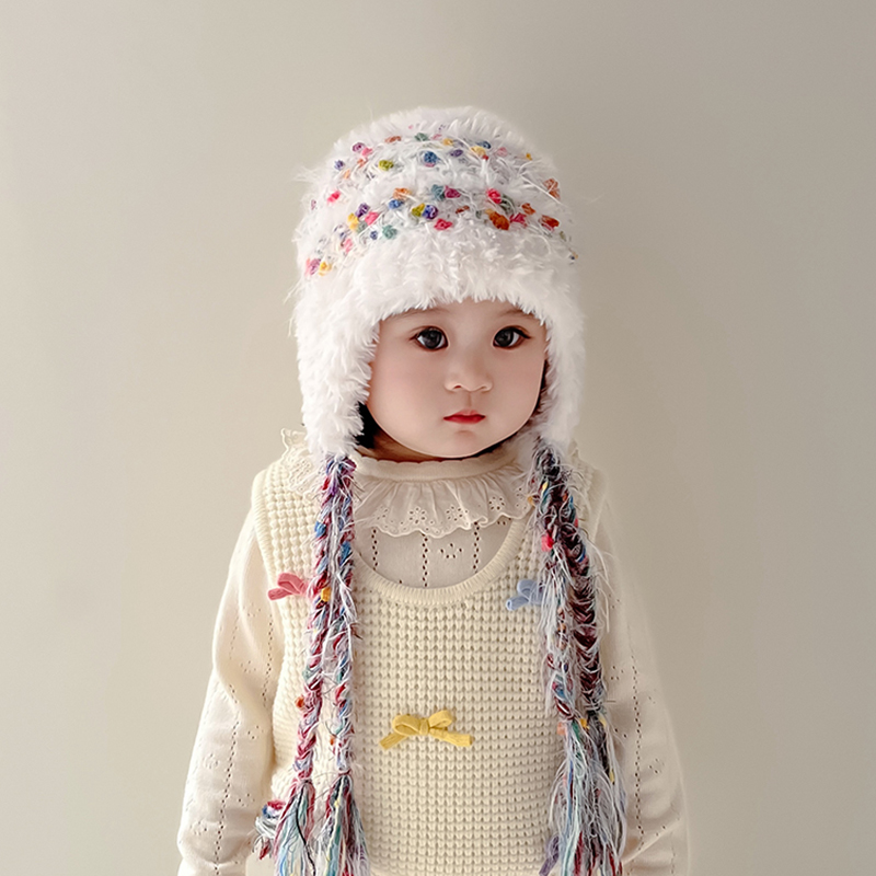 民族风儿童帽子秋冬季保暖针织护耳毛线帽男女宝宝加厚防风毛绒帽