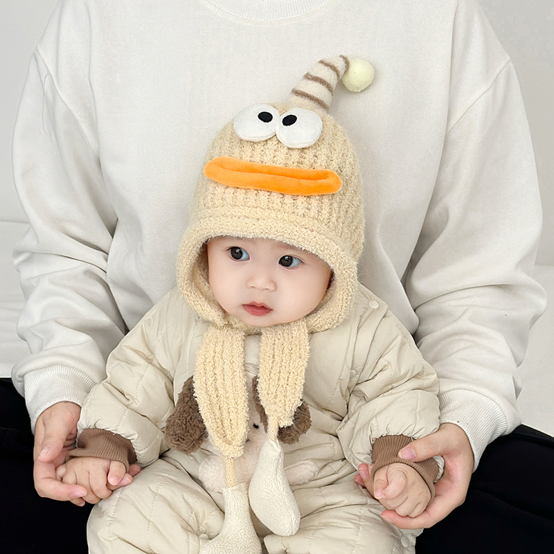 宝宝帽子秋冬季围巾一体保暖加厚针织毛线护耳帽可爱男女童毛绒帽