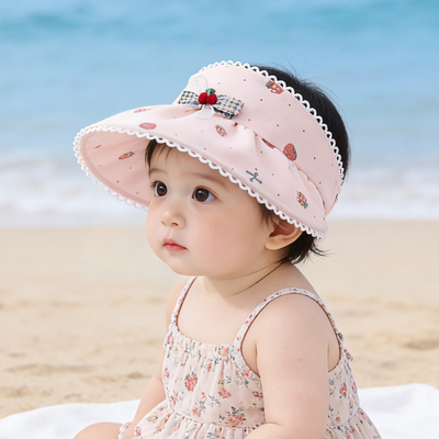 女宝宝遮阳帽子夏季薄款防晒大帽檐空顶帽婴幼儿小月龄鸭舌太阳帽