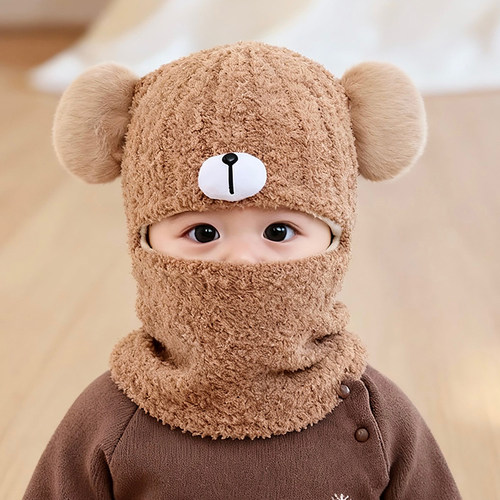 宝宝帽子围脖一体帽秋冬季保暖加厚针织护耳帽男女儿童可爱毛线帽