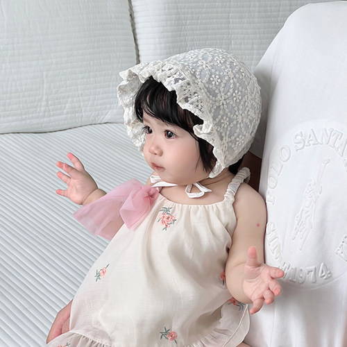 婴幼儿帽子夏季薄款透气网纱宫廷帽女宝宝小月龄护囟门防晒胎帽韩