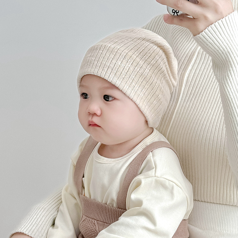 婴儿帽子秋冬季保暖加厚针织堆堆帽男女宝宝小月龄护囟门套头帽潮