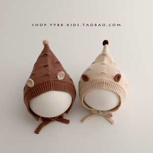 宝宝帽子秋冬款针织毛线帽纯棉冬天可爱超萌男女婴儿护耳包头帽潮