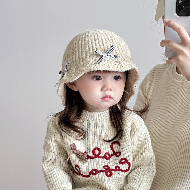 ins韩系儿童帽子秋冬季保暖针织毛线帽女宝宝出游防风渔夫帽盆帽