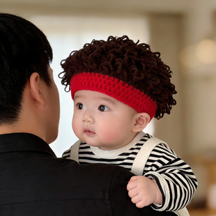ins韩国秋冬季婴儿可爱造型泡面头帽子男女宝宝保暖毛线套头帽潮