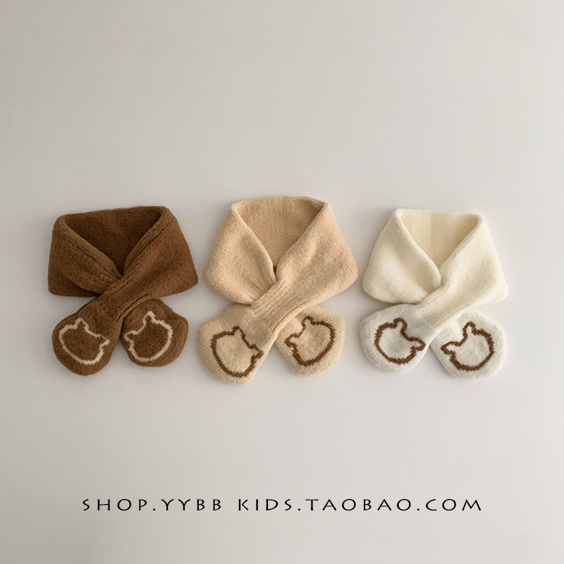 韩国ins百搭洋气儿童毛线围巾秋冬季婴儿宝宝交叉保暖针织围脖潮