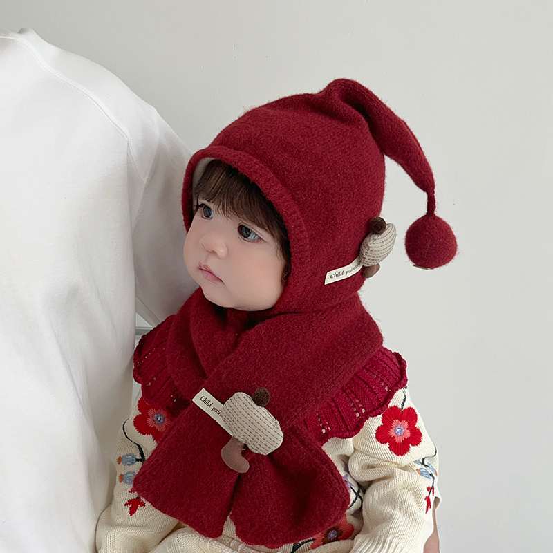 韩版儿童帽子围巾两件套秋冬季保暖加厚针织护耳帽男女宝宝毛线帽