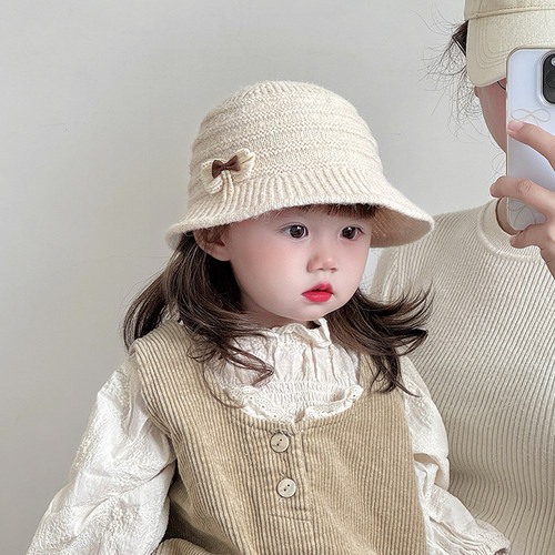 儿童帽子秋冬季保暖针织水桶帽女宝宝防风出游遮阳毛线渔夫盆帽潮