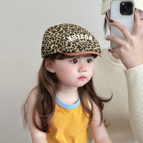 潮流豹纹儿童帽子春秋薄款遮阳防晒贝雷帽男女宝宝夏季反戴前进帽