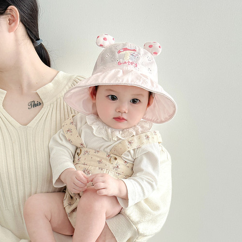 儿童帽子春夏薄款透气网眼大帽檐鸭舌帽女宝宝甜美遮阳防晒太阳帽