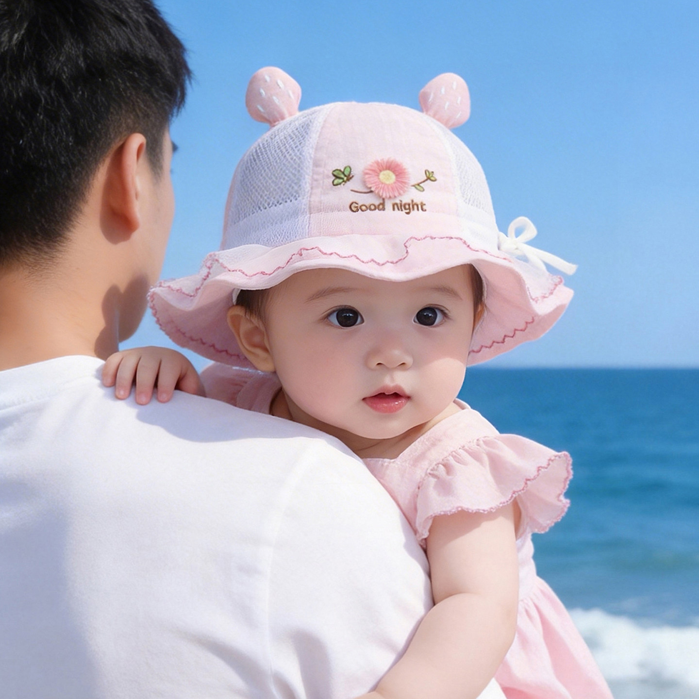 宝宝公主帽子夏季薄款透气网眼渔夫帽女婴幼儿小月龄遮阳防晒盆帽