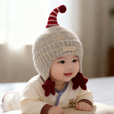婴幼儿帽子秋冬季保暖加厚针织护耳帽男女宝宝小月龄防风毛线帽潮