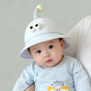 新生帽子春秋薄款遮阳防晒纯棉渔夫帽男宝宝女婴儿小月龄夏季盆帽