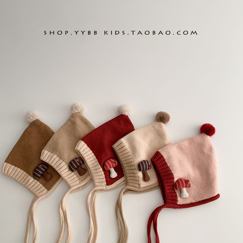 婴儿帽子秋冬季可爱保暖针织加厚护耳帽男女宝宝小月龄毛线尖尖帽