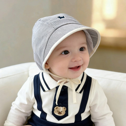 婴幼儿帽子春秋薄款遮阳防晒宫廷帽男女宝宝小月龄护囟门胎帽夏天