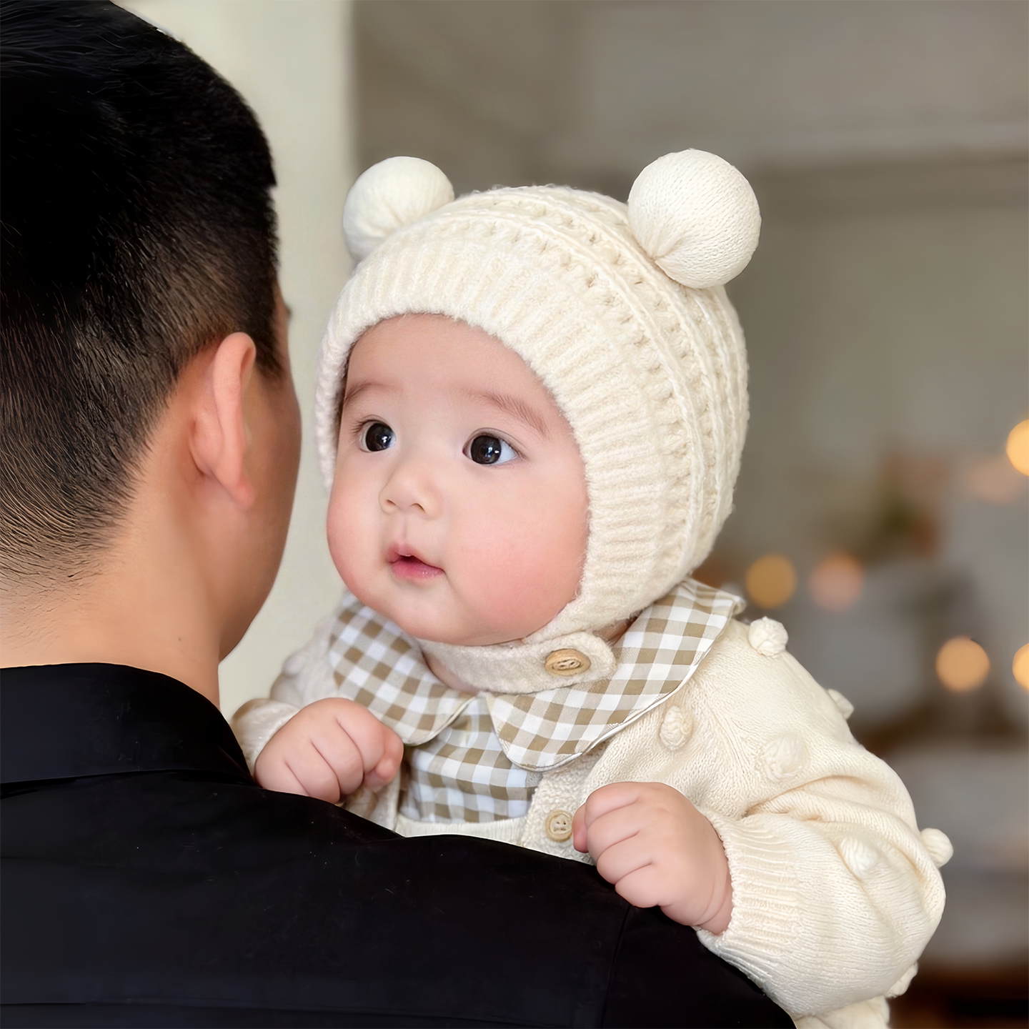 可爱双球宝宝帽子秋冬季保暖针织护耳包头帽男女婴儿小月龄毛线帽