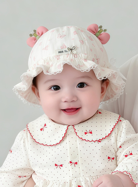 婴儿帽子春秋薄款遮阳可调节公主渔夫帽女宝宝新生小月龄胎帽夏季