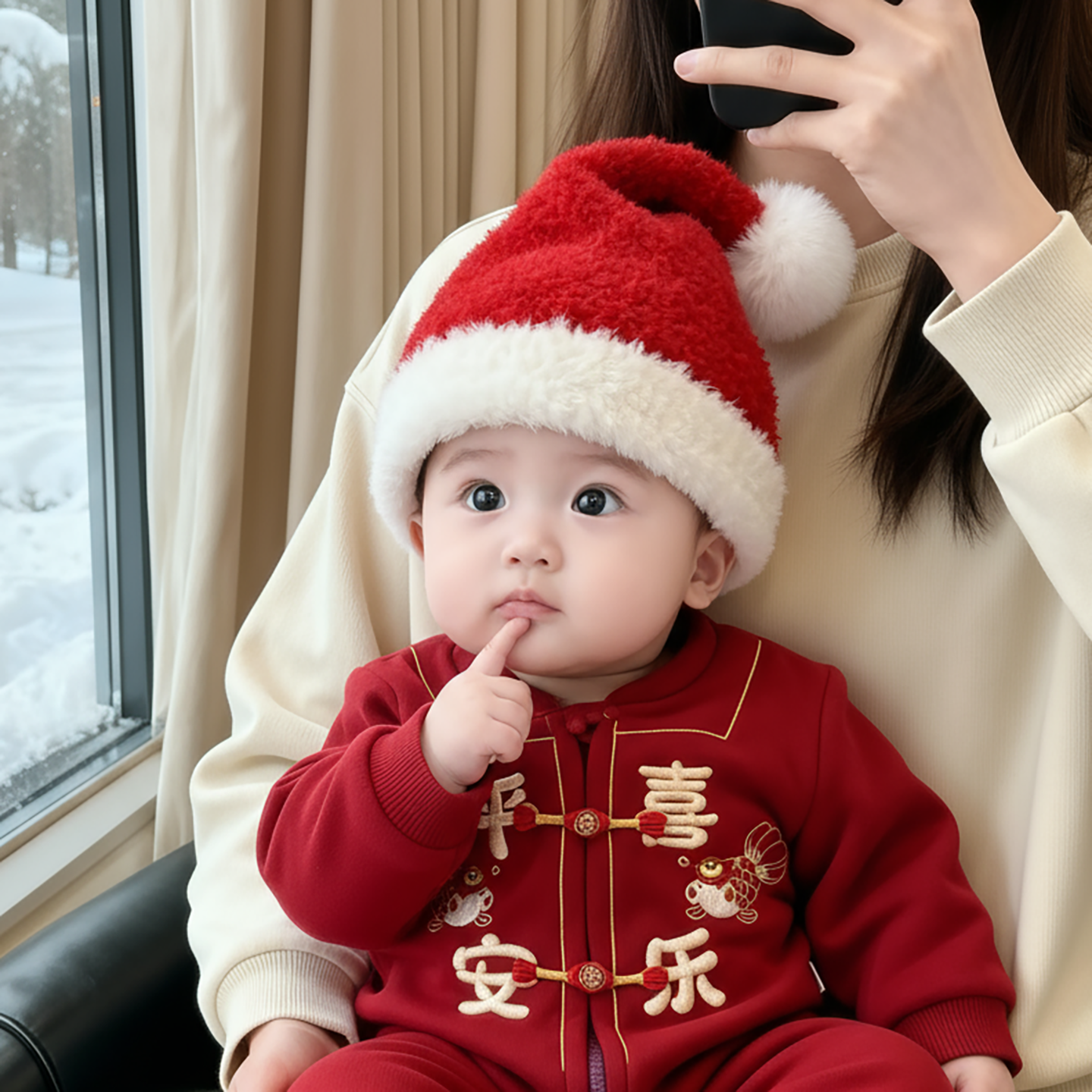 宝宝红色帽子秋冬季保暖加厚针织套头帽男婴女儿童圣诞喜庆毛线帽