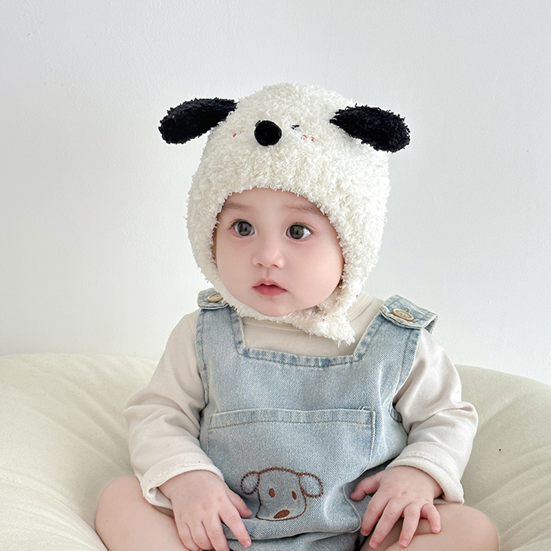 婴儿帽子秋冬季保暖加厚可爱针织护耳毛绒帽男女宝宝小月龄毛线帽