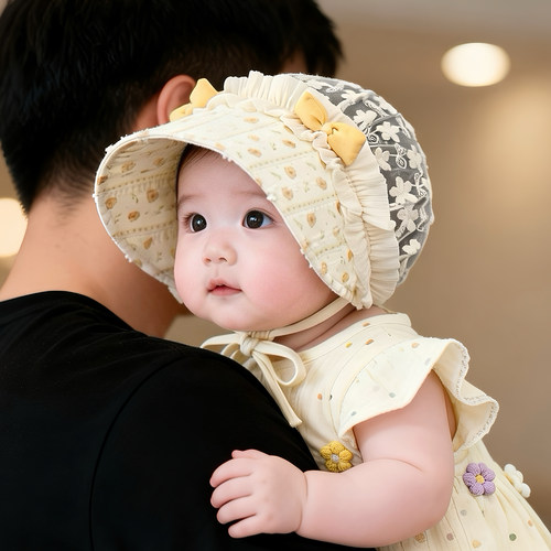 婴儿帽子夏季薄款护囟门网眼宫廷帽女宝宝小月龄护耳公主甜美胎帽