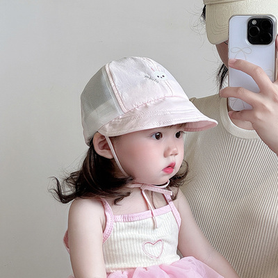 婴儿帽子夏季薄款透气网眼大帽檐鸭舌帽男女宝宝小月龄遮阳防晒帽