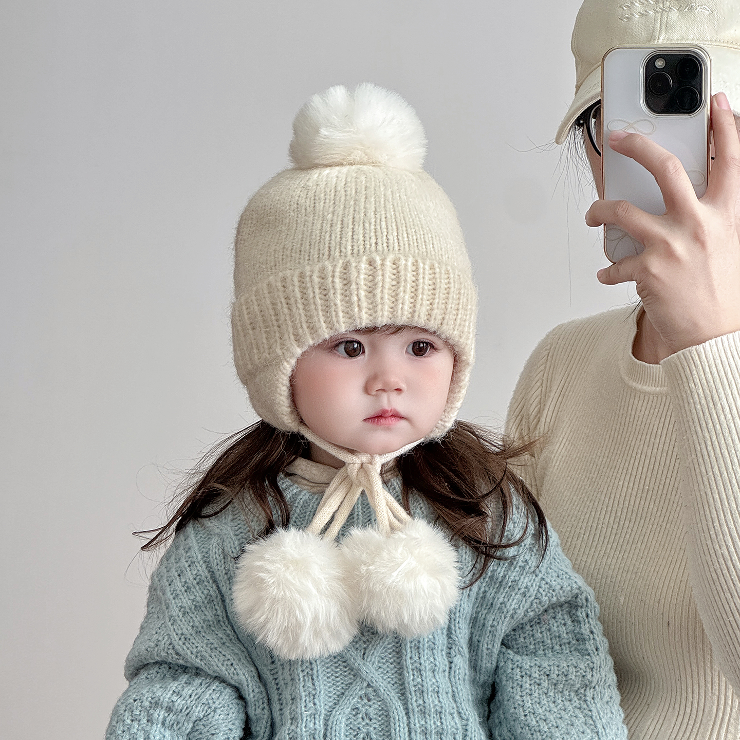 儿童帽子秋冬季保暖加厚针织护耳帽男女宝宝韩版毛球防风毛线帽潮