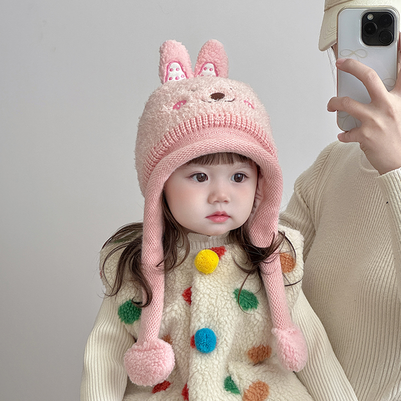 儿童可爱帽子秋冬季保暖加厚护耳毛绒帽男女宝宝防风针织毛线帽潮