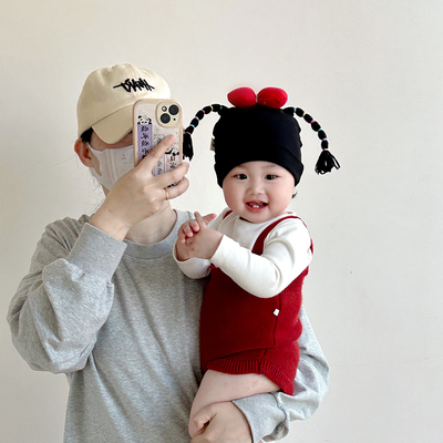婴幼儿帽子春秋薄款可爱辫子新生胎帽男女宝宝小月龄套头囟门帽冬