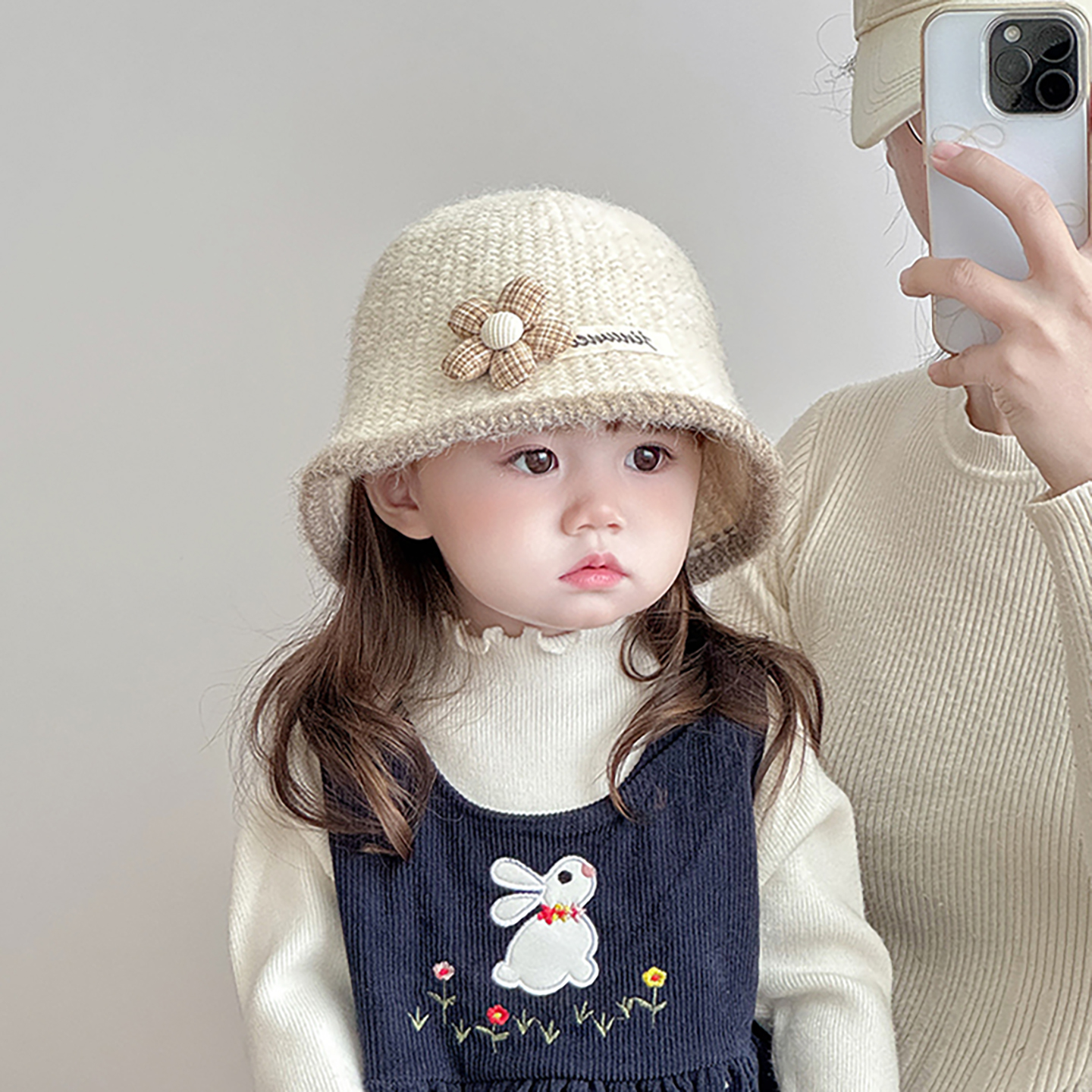 韩版花朵儿童帽子秋冬季保暖针织毛线帽女宝宝出游防风渔夫盆帽潮