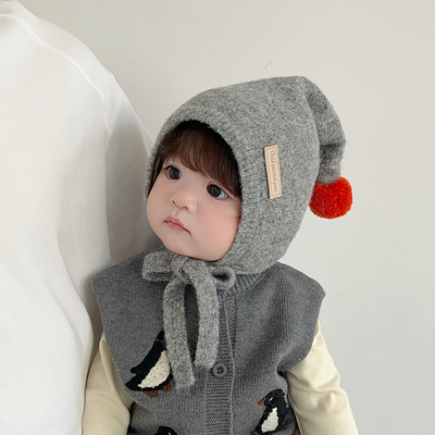 儿童帽子秋冬季保暖加厚韩版可爱尖尖毛线帽男孩女宝宝防风护耳帽
